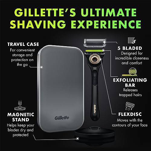 Gold Edition Razor with Exfoliating Bar, 1 Handle, 3 Razor Blade Refills, 1 Travel Case, 1 Premium Magnetic Stand O12360