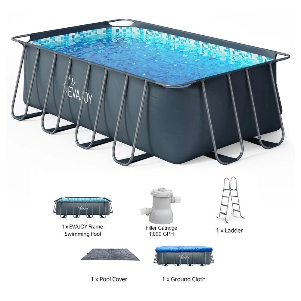 14' x 7' x 48" Rectangle Metal Frame Above Ground Swimming Pool Q747