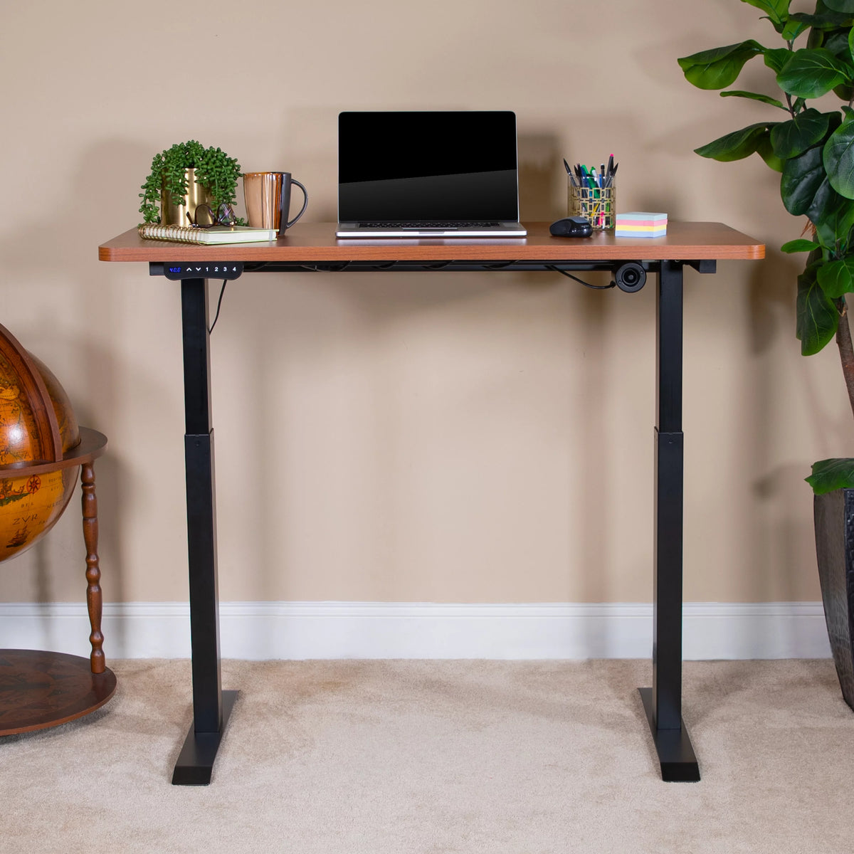 Electric Height Adjustable Standing Desk 48" Wide x 24" Deep Mahogany I988