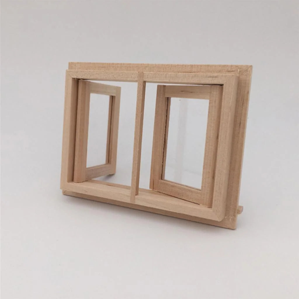 3 Pieces 1/12 Dollhouse DIY Unpainted 2-Pane Window Frame U4917
