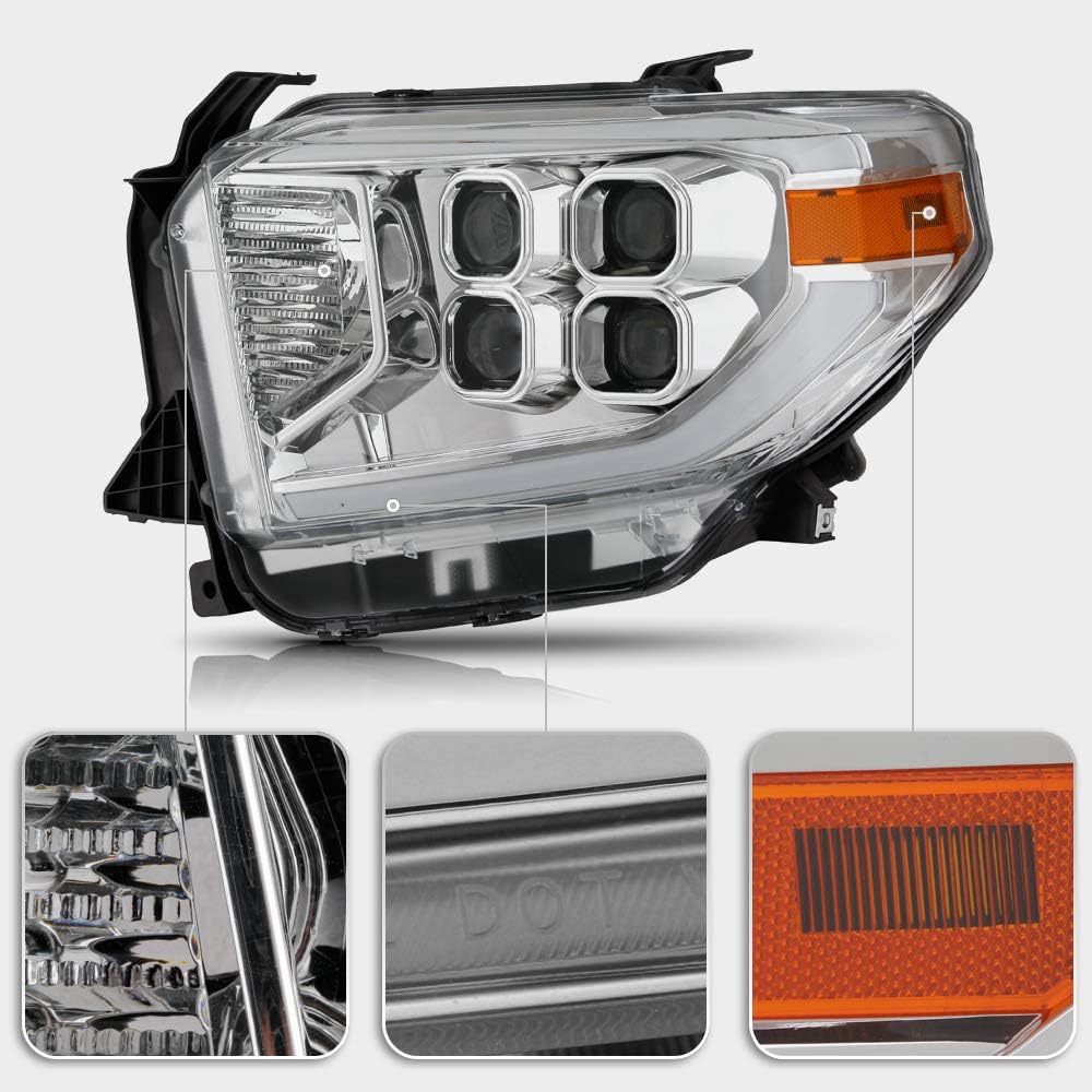 Chrome LED Quad Projector Headlights Headlamps for 2014-2017 Toyota Tundra SR SR5 L4250