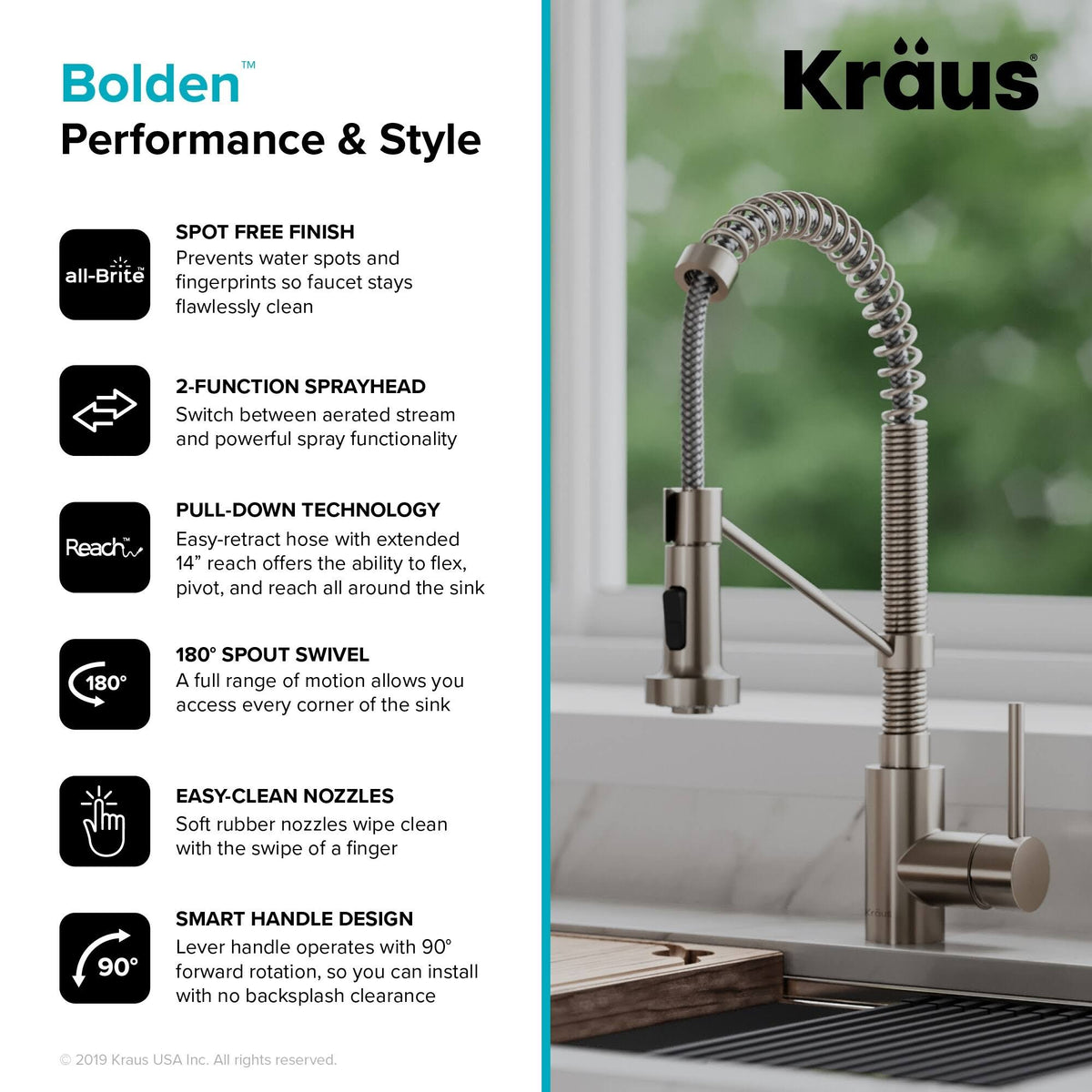 Commercial Kitchen Faucet with Soap Dispenser, Spot Free Stainless Steel S7699