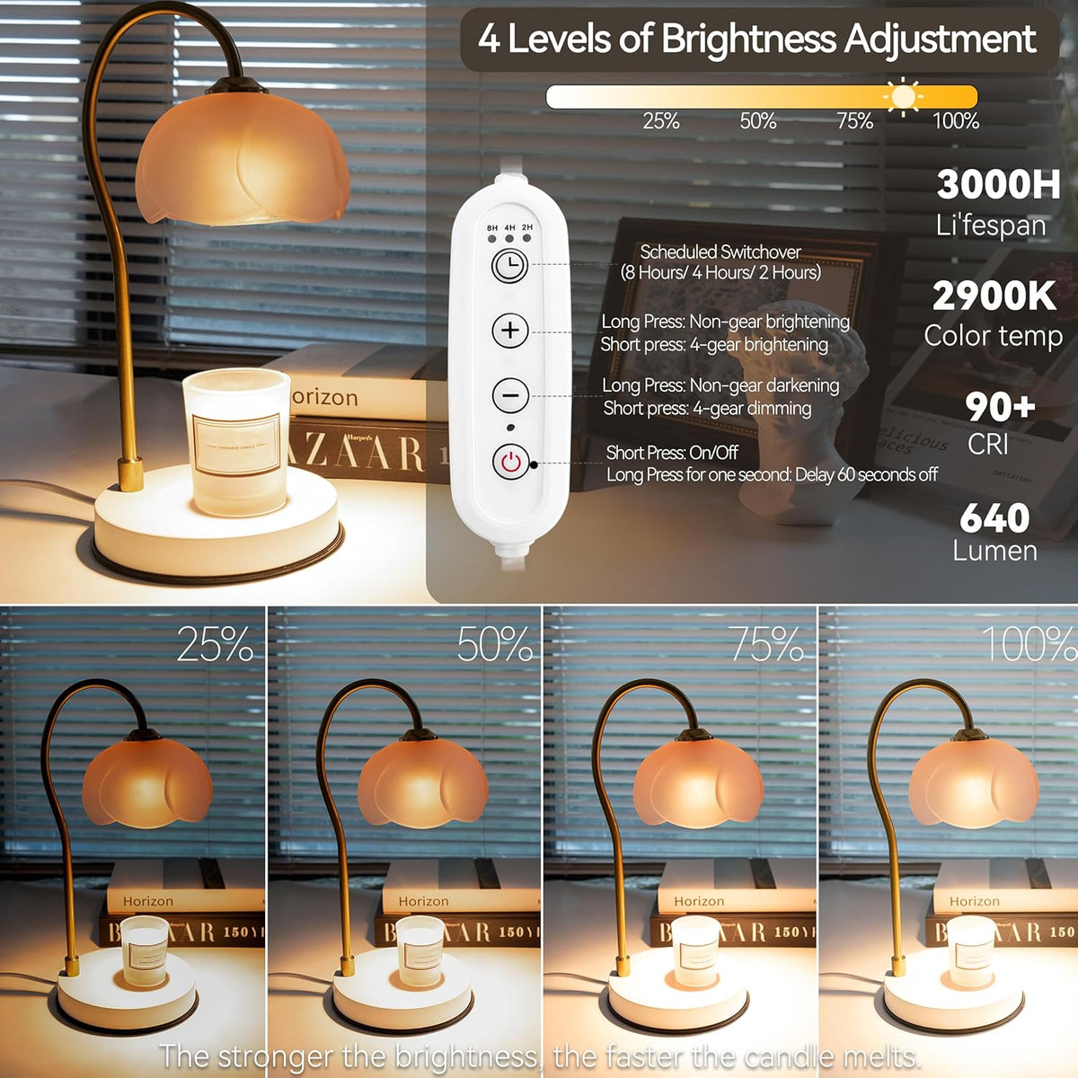 Candle Warmer Lamp with Timer & Dimmer, Electric for Large Jar Candles, 3 Wick Candle, with 2 Bulbs P110