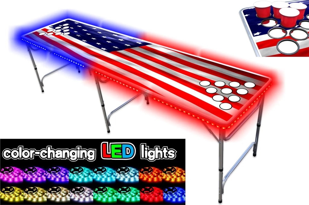 8-Foot Beer Pong Table with Cup Holes, LED Lights, Dry Erase Surface A76176