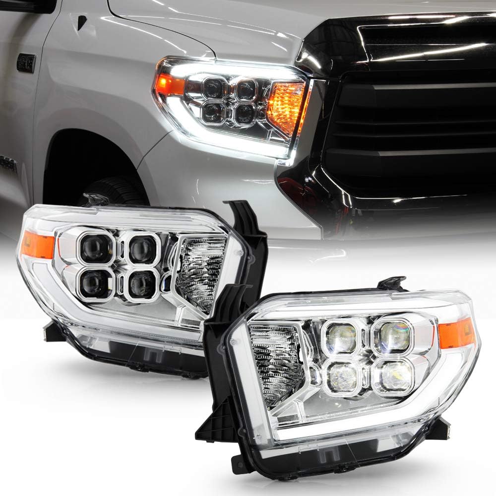 Chrome LED Quad Projector Headlights Headlamps for 2014-2017 Toyota Tundra SR SR5 L4250