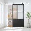 Black 3-Panel Frosted Tempered Glass Sliding Barn Door W56496