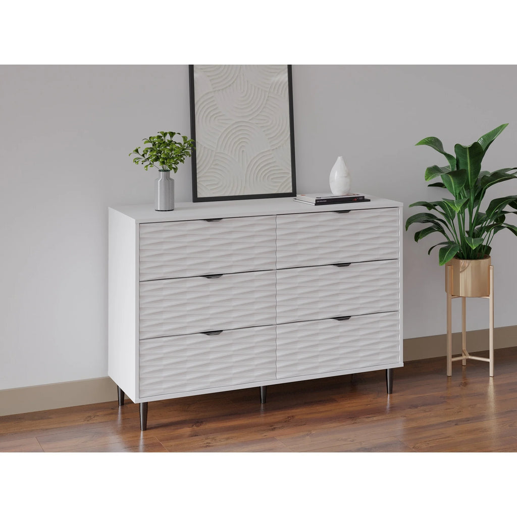 White Wood and Metal 6 Drawer Dresser D23553