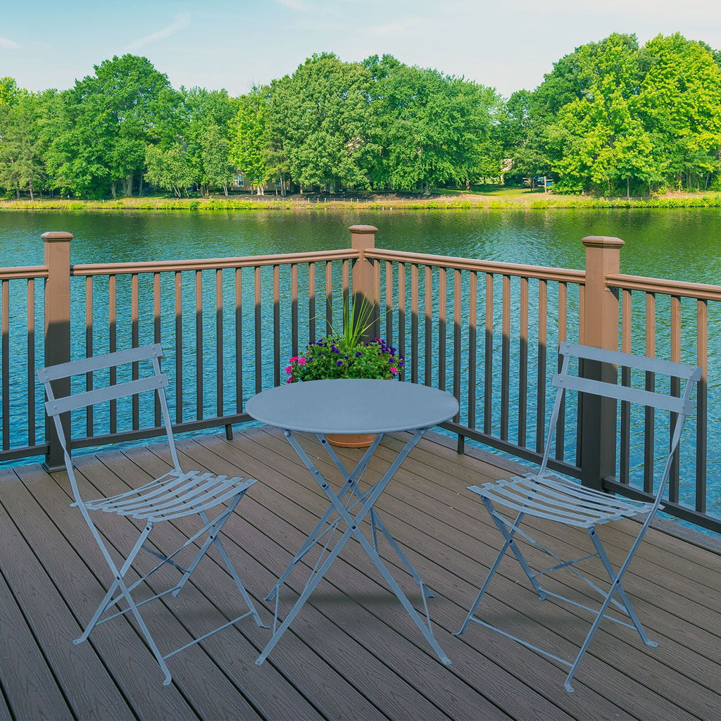 3 Piece Folding Patio Furniture Set with Coffee Table Blue J14981
