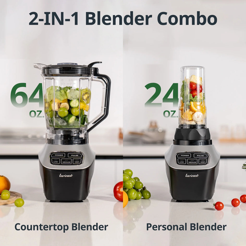 64oz Countertop and Personal Blender Combo, 3 Speeds, Black F607