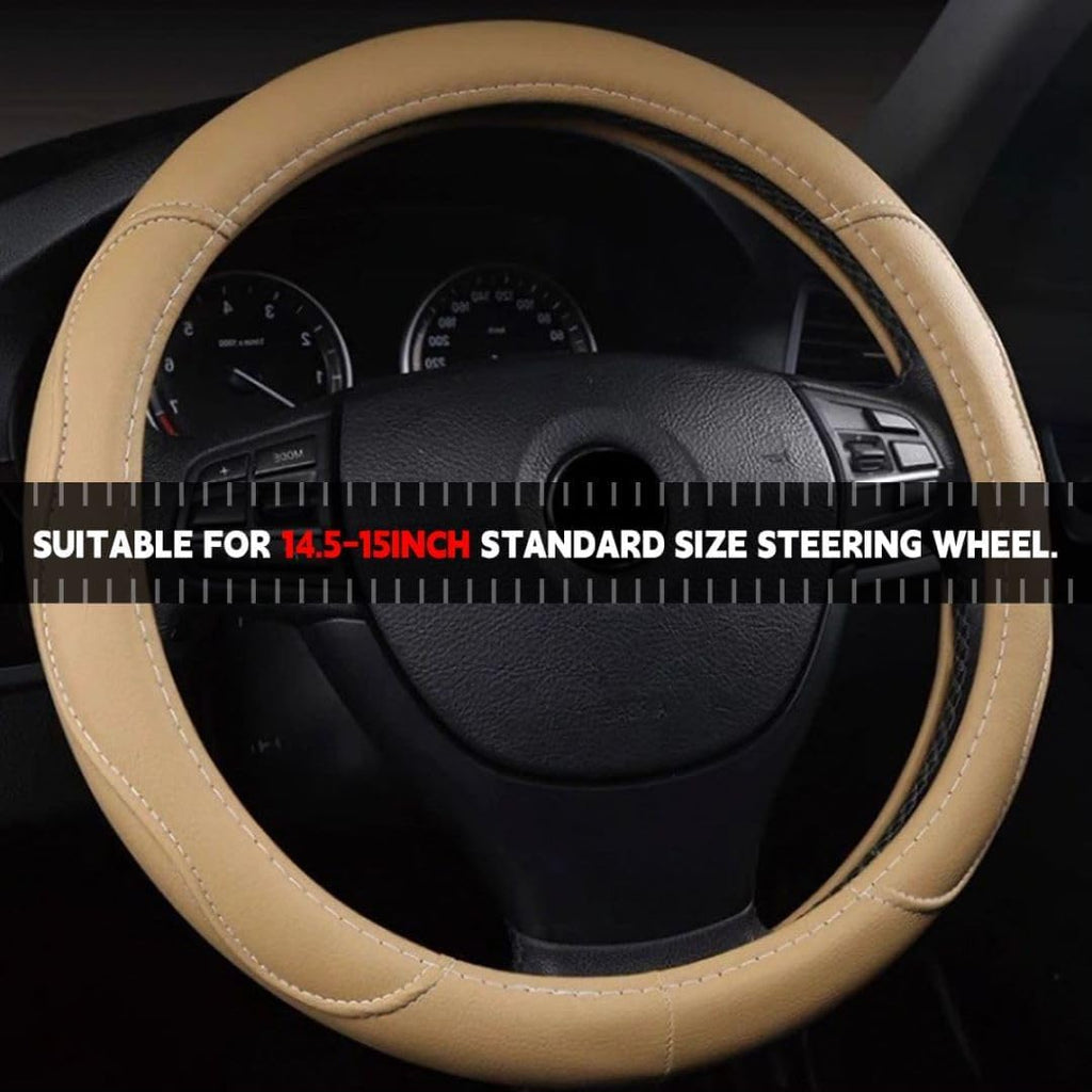 Beige 14.5-15 Inch Leather Steering Wheel Cover V781