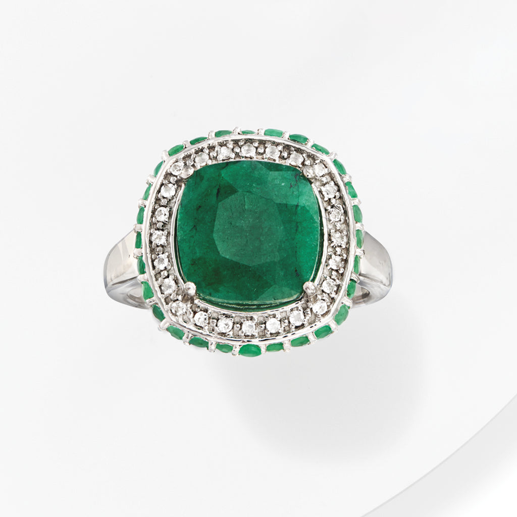 Emerald and White Topaz Ring in Sterling Silver G3555