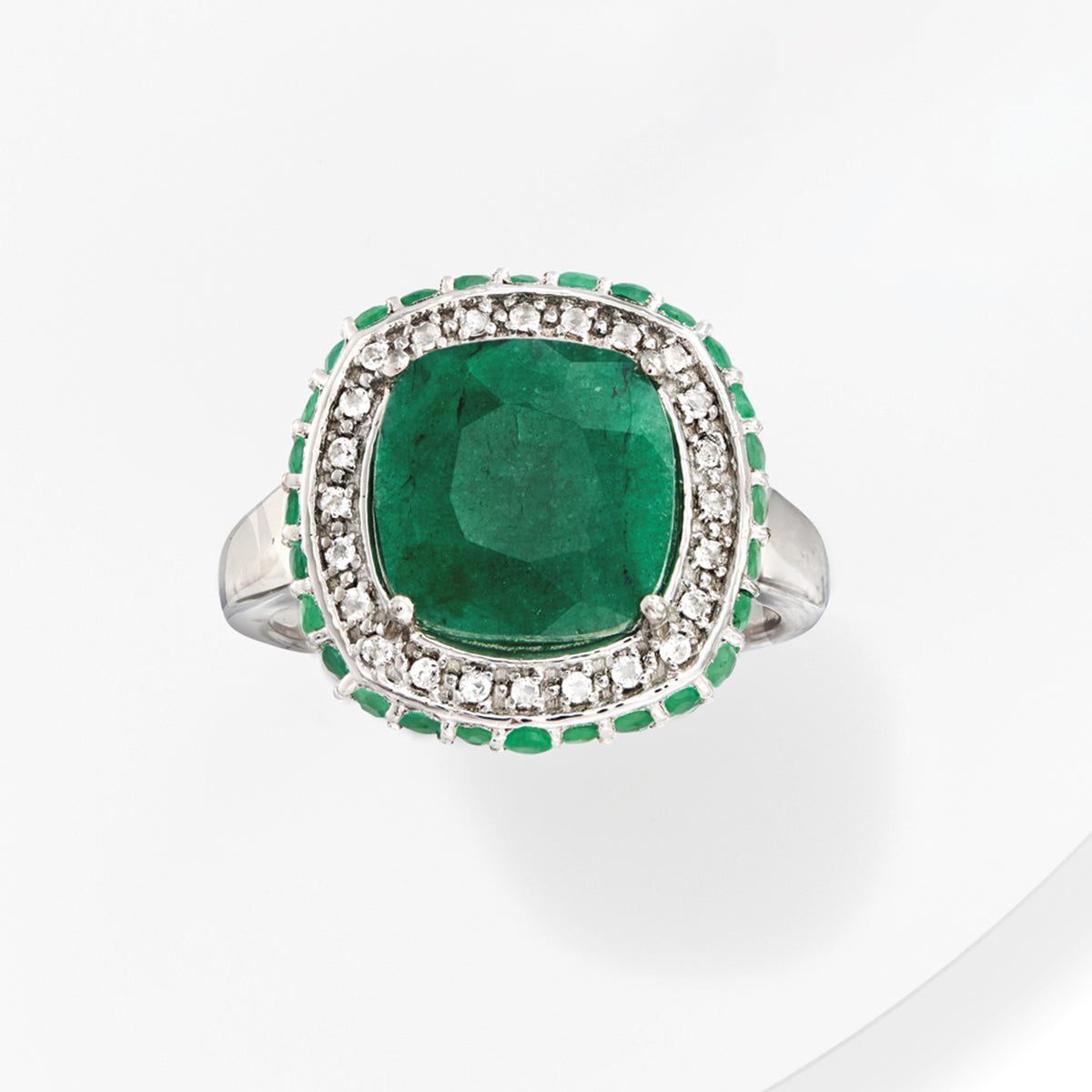 Emerald and White Topaz Ring in Sterling Silver G3555