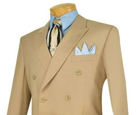Beige Double Breasted Suit 2 Piece Regular Fit B86698
