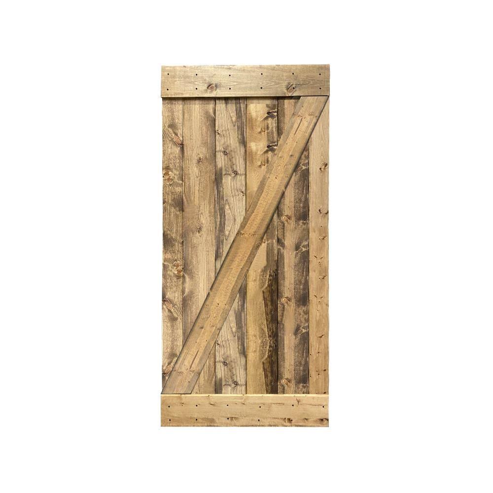 24-in x 84-in Weathered Oak Stained Pine Wood Single Barn Door J449994