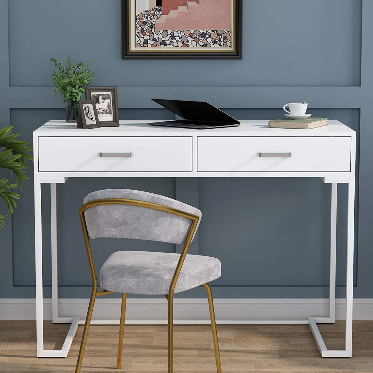 White Computer Desk with Drawers B624045