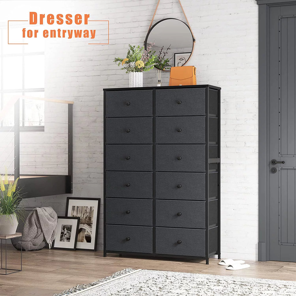 12 Drawer Fabric Dresser with Wood Top and Metal Frame P244440