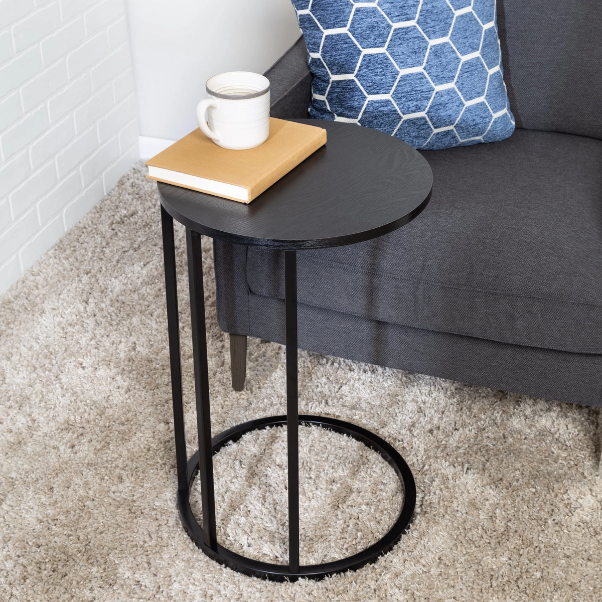Black Wood and Metal Round End Table V290188