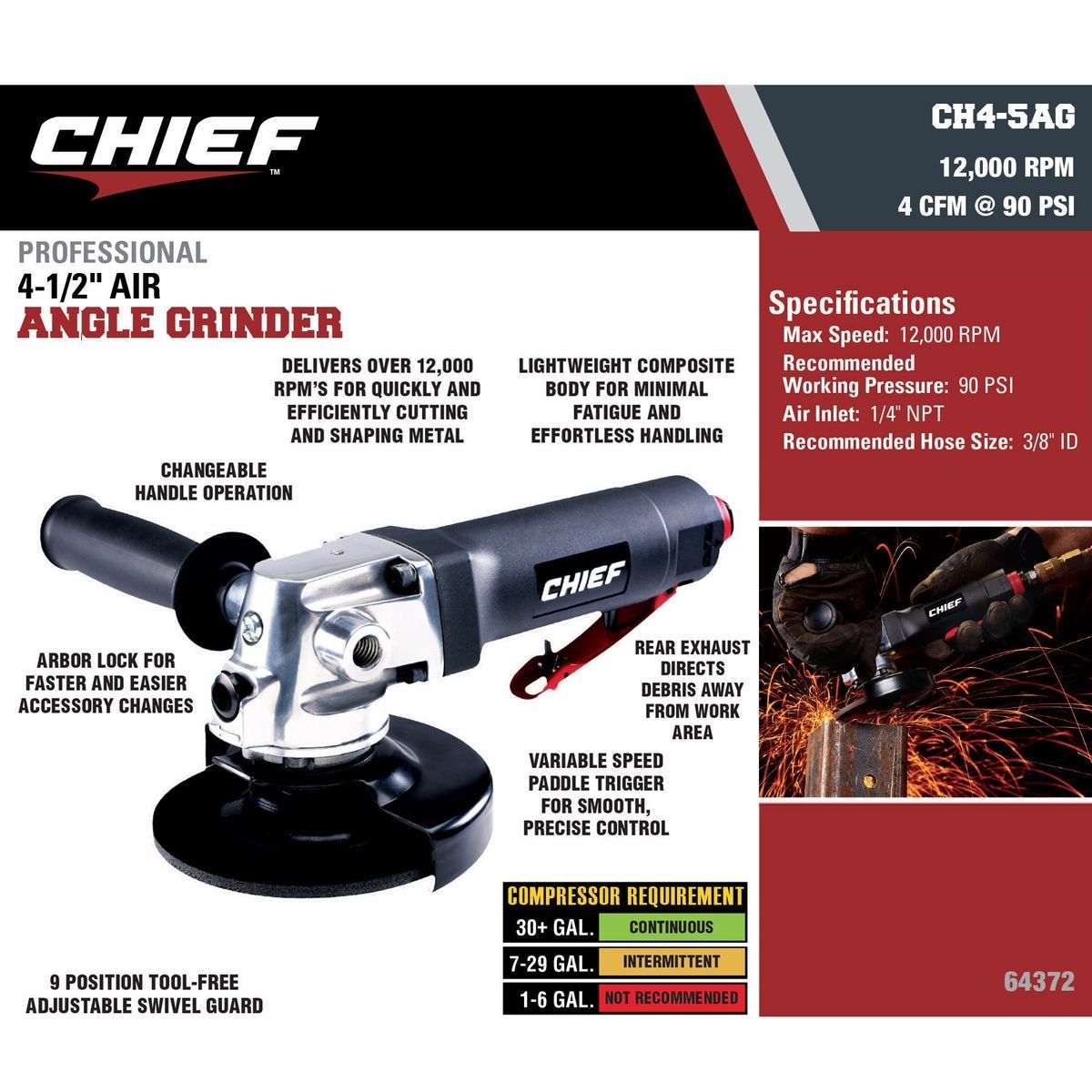 4-1/2 in. Air Angle Grinder E602