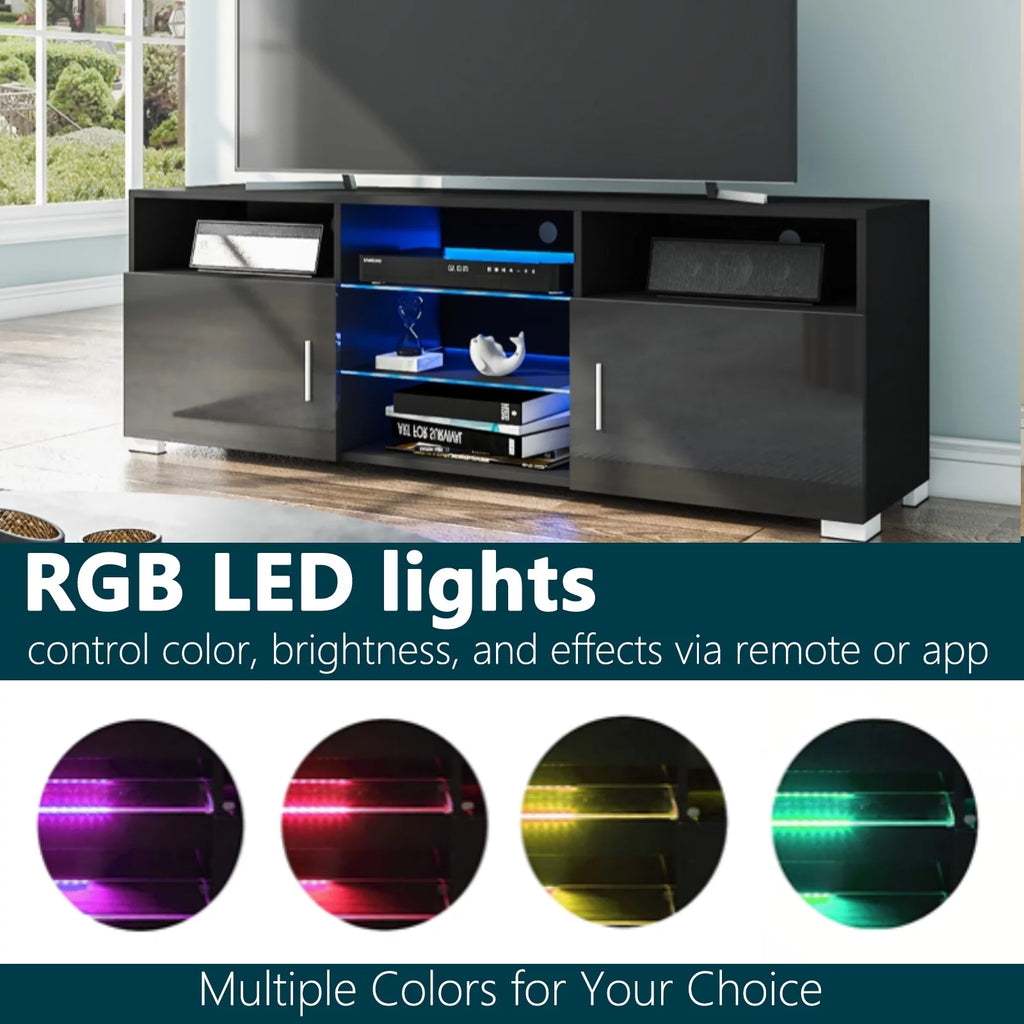 LED TV Stand with 2 Doors and Glass Shelf N5479