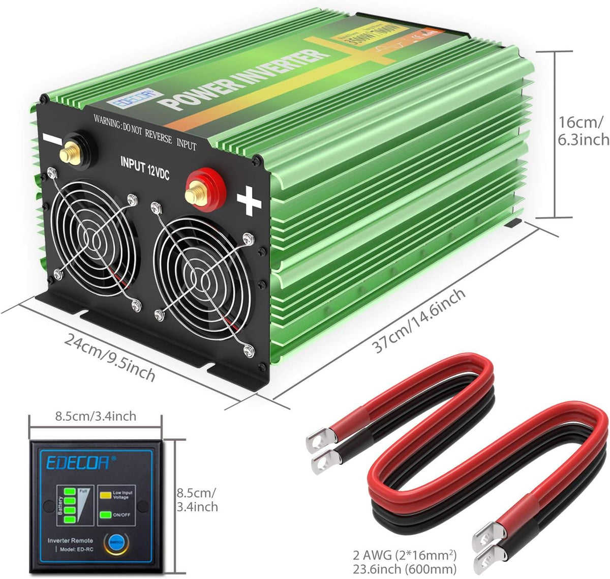 3500W Pure Sine Wave Power Inverter DC 12V to AC 120V with LCD Display and Remote Controller K70444