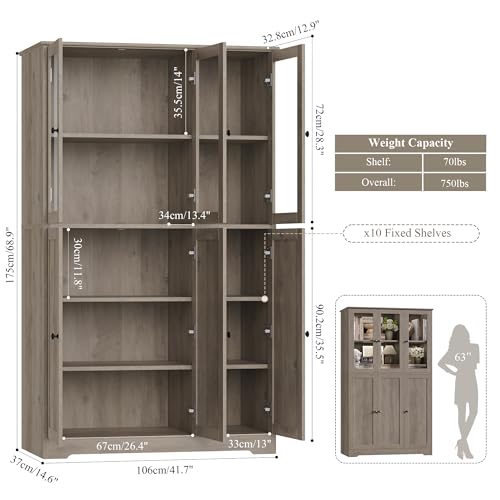 Grey 69" Tall Bookshelf with Storage Cabinet L4913