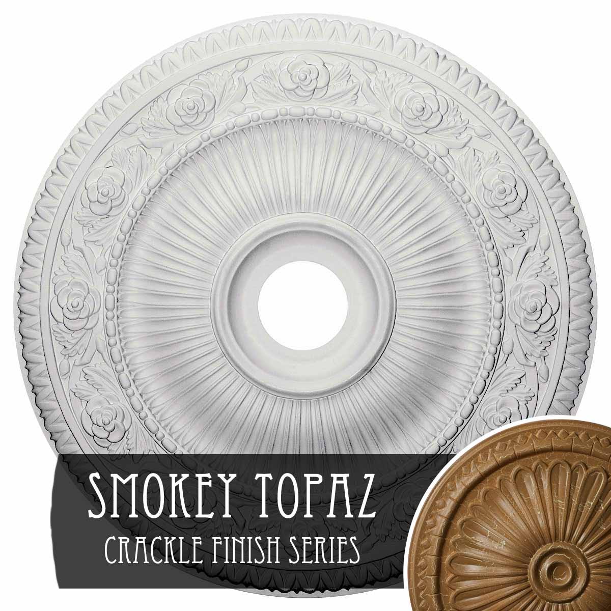 Hand-Painted Smokey Topaz Crackle Ceiling Medallion O24328