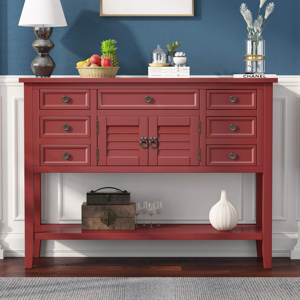 45 Console Table with 7 Drawers Cabinet and Bottom Shelf Sideboard I99257