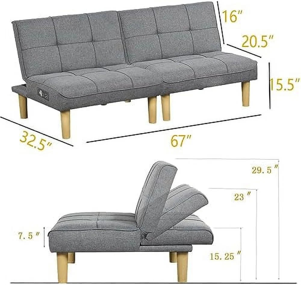 Convertible 2 Seater Futon Sofa with USB Port Y53276