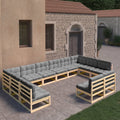 12 Piece Gray Cushioned Pinewood Sectional Outdoor Furniture Set L673501