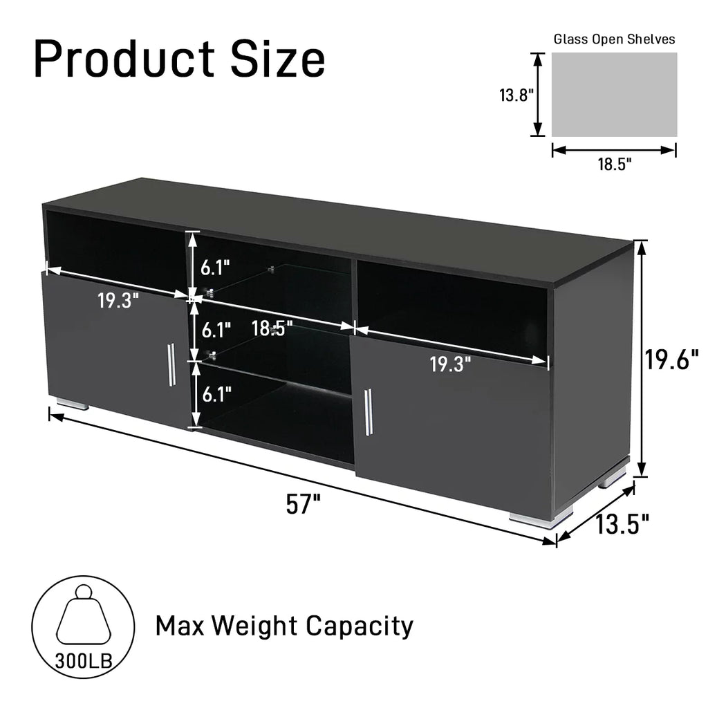 LED TV Stand with 2 Doors and Glass Shelf N5479