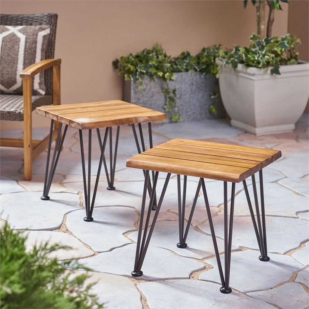 Acacia Wood Outdoor Side Tables Set of 2 A9956