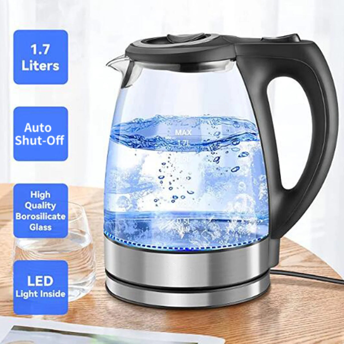Electric Kettle 1.7L Glass with Auto Shut-Off N8704