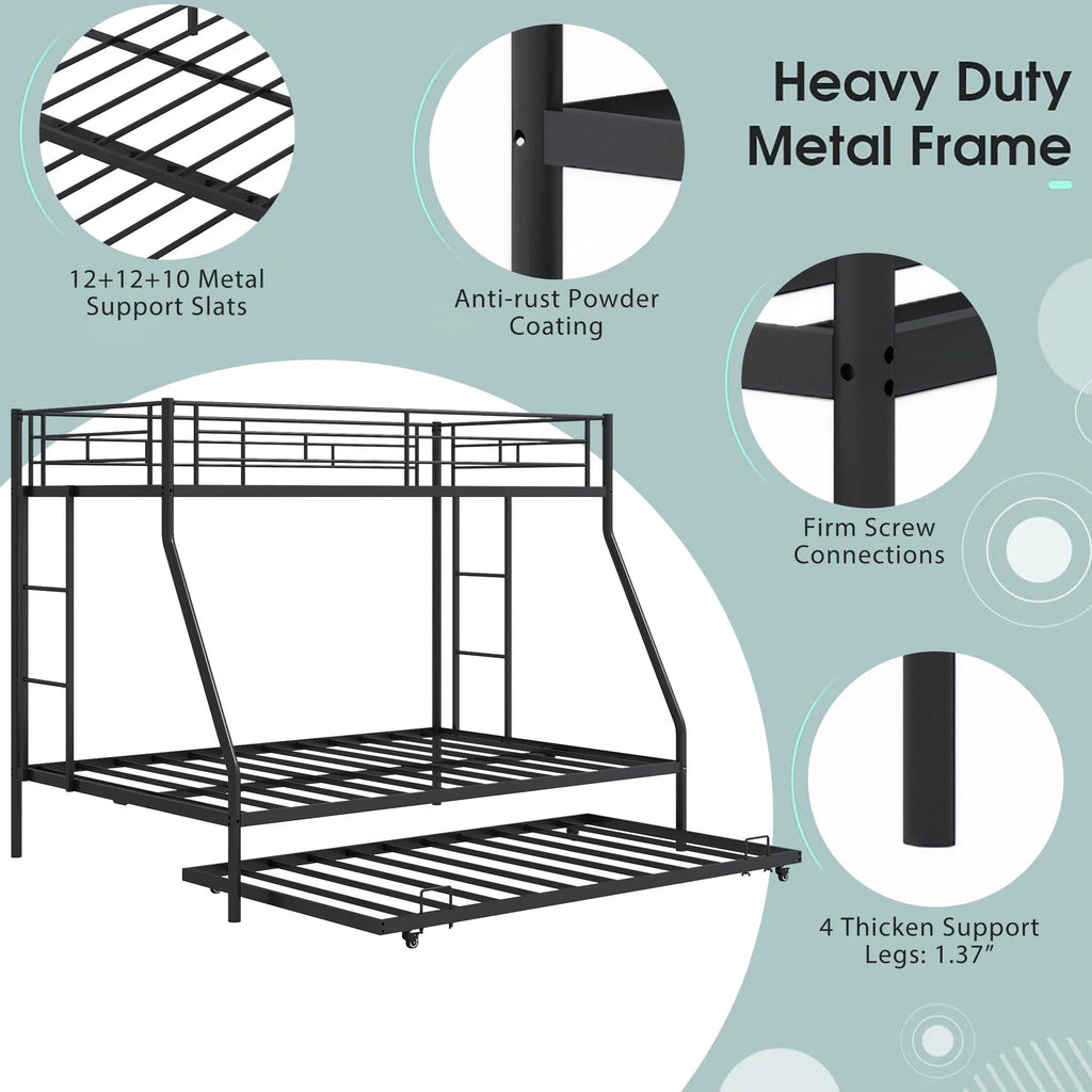 Black Metal Twin Over Twin Bunk Bed with Trundle F68713