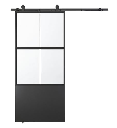 Black 3-Panel Frosted Tempered Glass Sliding Barn Door W56496