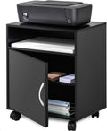 Mobile Black Wood Printer Stand with Storage Shelves and Wheels Q5251