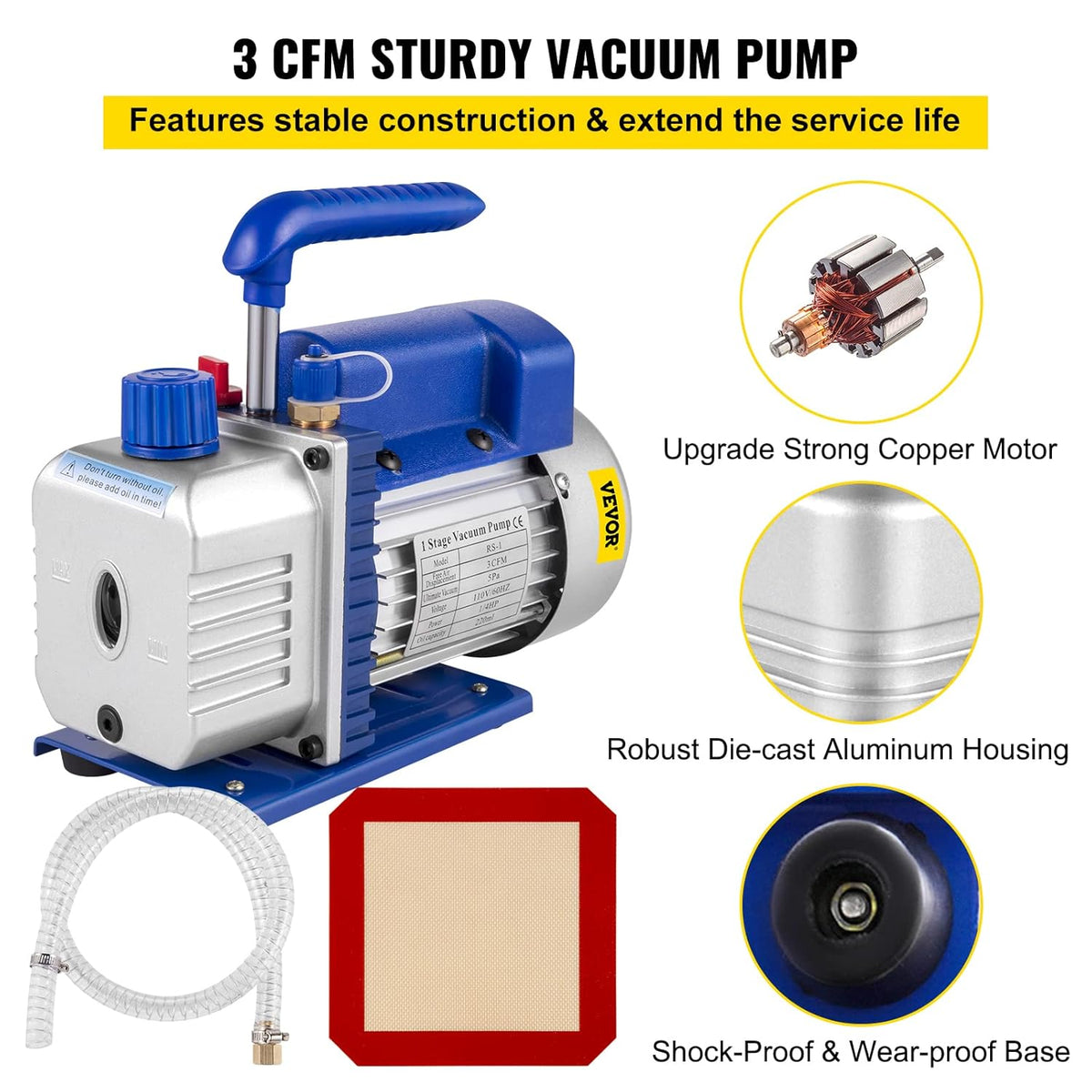 3CFM Single Stage 1/4HP Vacuum Pump with 1 Gallon Vacuum Degassing Chamber M643409