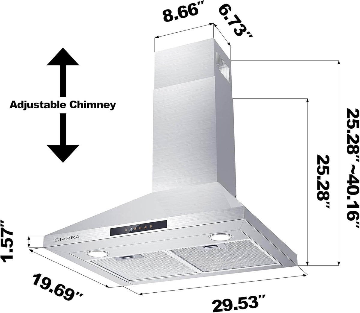30 inch 450 CFM Convertible Wall Mount Stainless Steel Range Hood H226