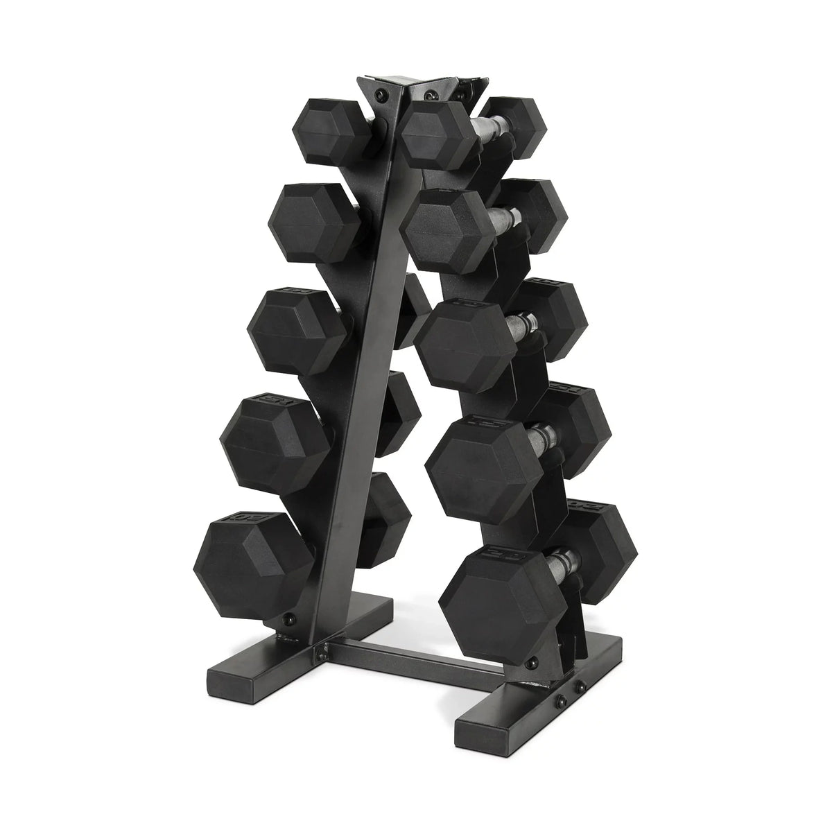 150 lb Coated Rubber Hex Dumbbell Weight Set with Rack N86753