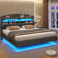 King Size Upholstered Platform Bed Frame with Storage Headboard and LED Lights I959