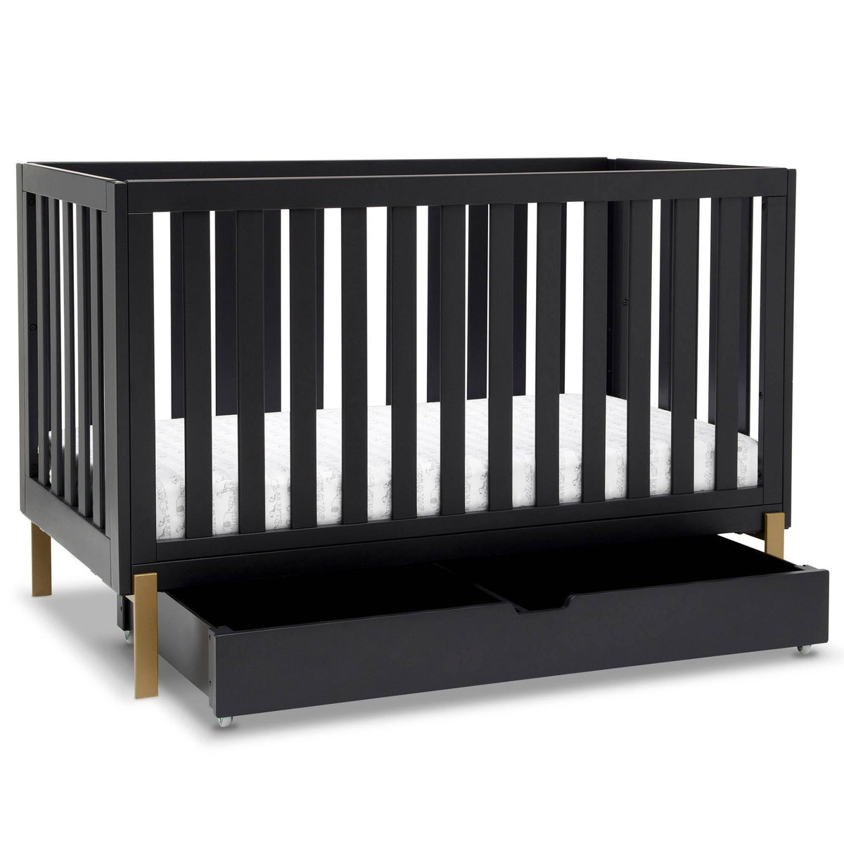 Midnight 4-in-1 Convertible Crib with Roll-Out Storage N4581