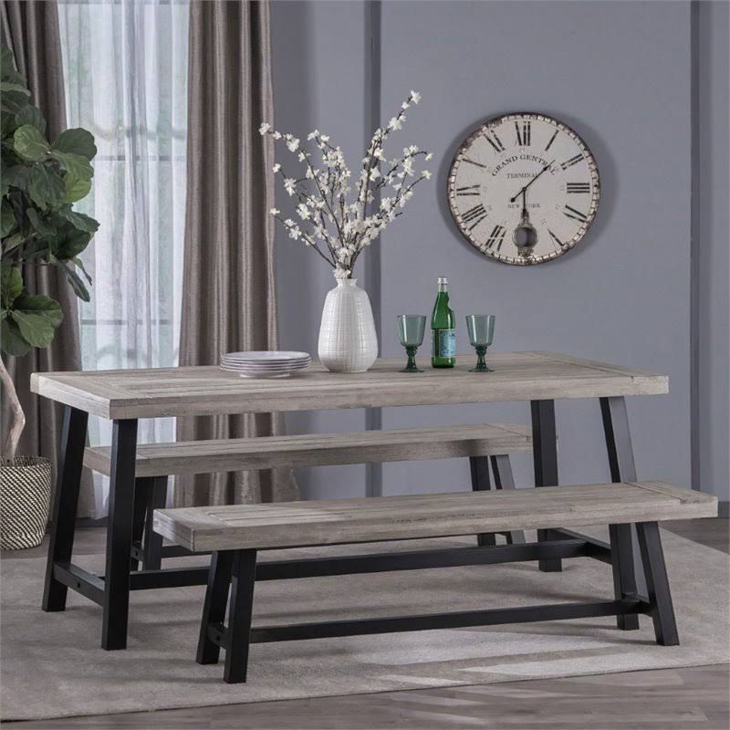 3 Piece Outdoor Acacia Wood Dining Set in Light Gray Z592