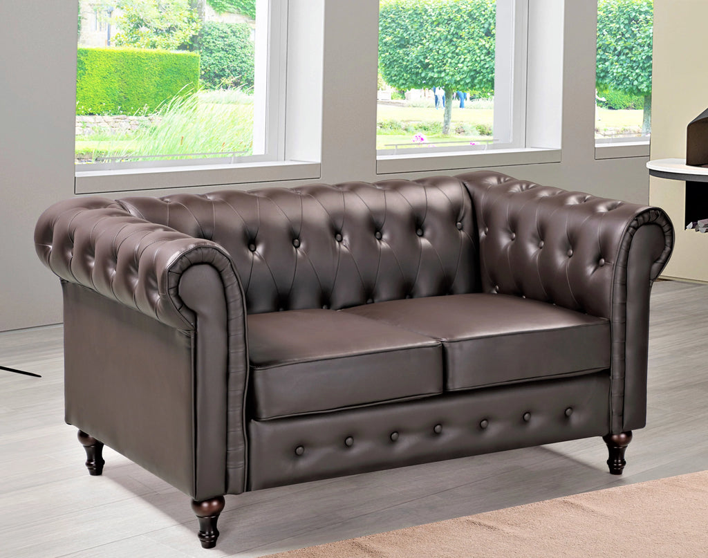 Brown Faux Leather Loveseat X96593