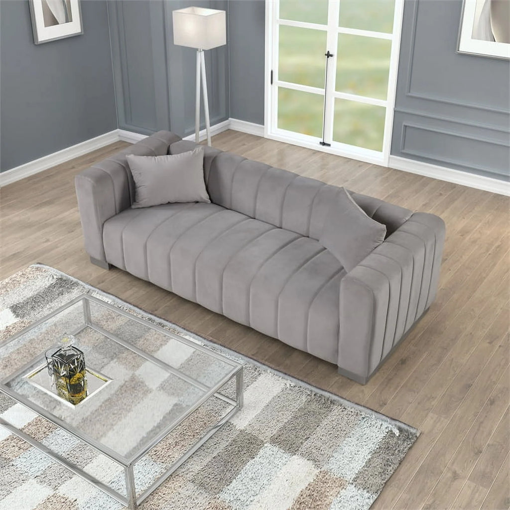 3-PC Velvet Sofa and 2 Armchairs Set Light Gray S12720