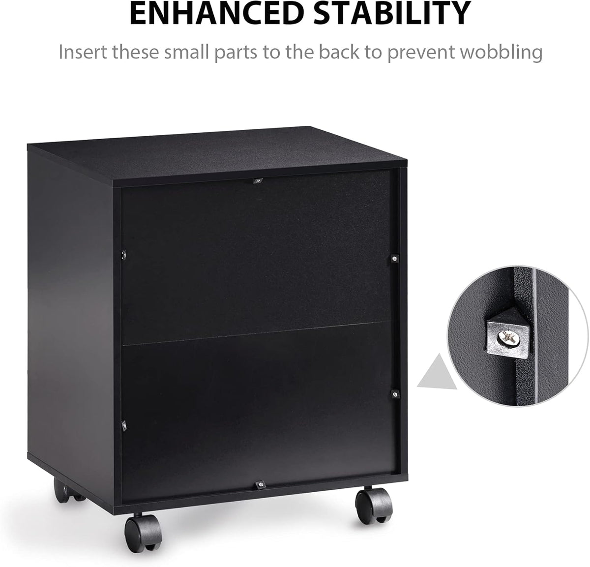 Mobile Black Wood Printer Stand with Storage Shelves and Wheels Q5251