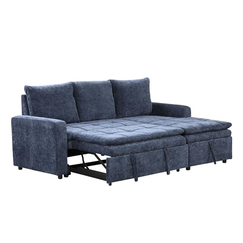 Grey 3 Seat Polyester Modular Sofa with Storage Chaise and Pullout Bed W443449