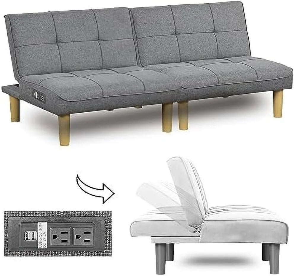 Convertible 2 Seater Futon Sofa with USB Port Y53276