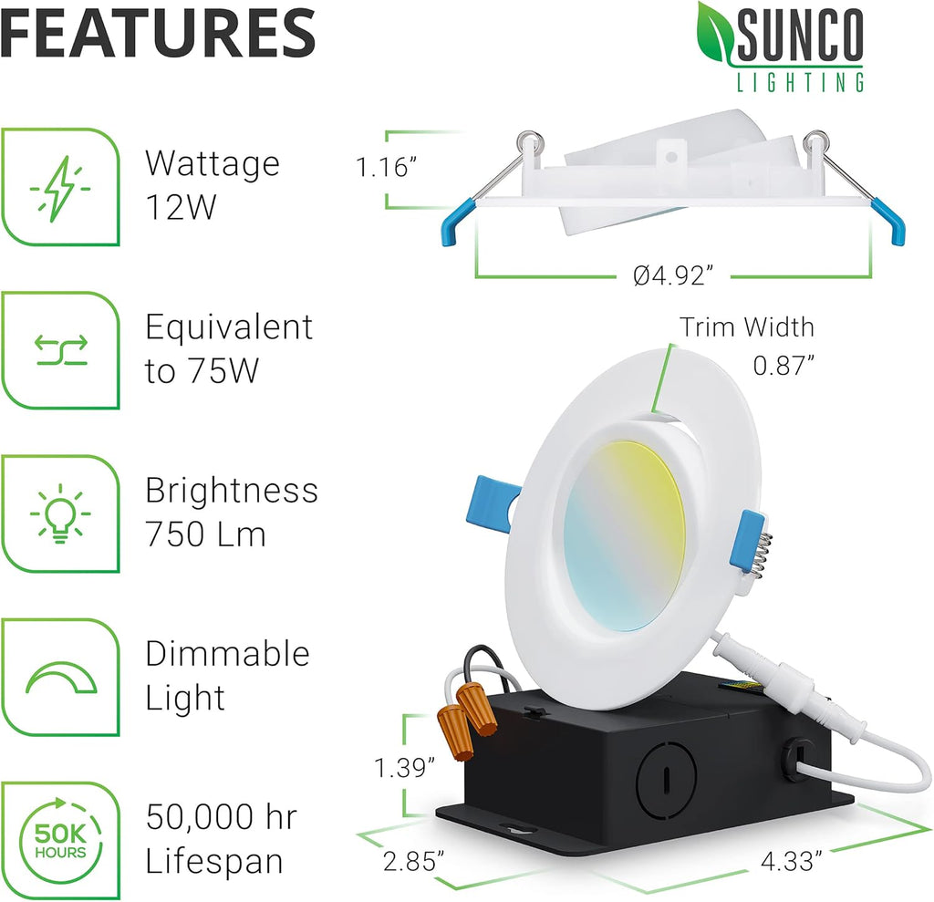 12W=75W 750 LM Adjustable CCT Dimmable IC Rated LED Recessed Light 6 Pack A307