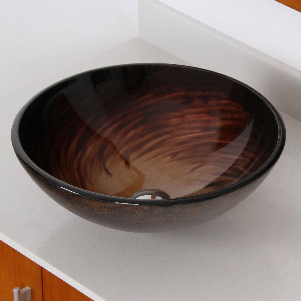 Brown Glass Vessel Sink and Waterfall Faucet O855818