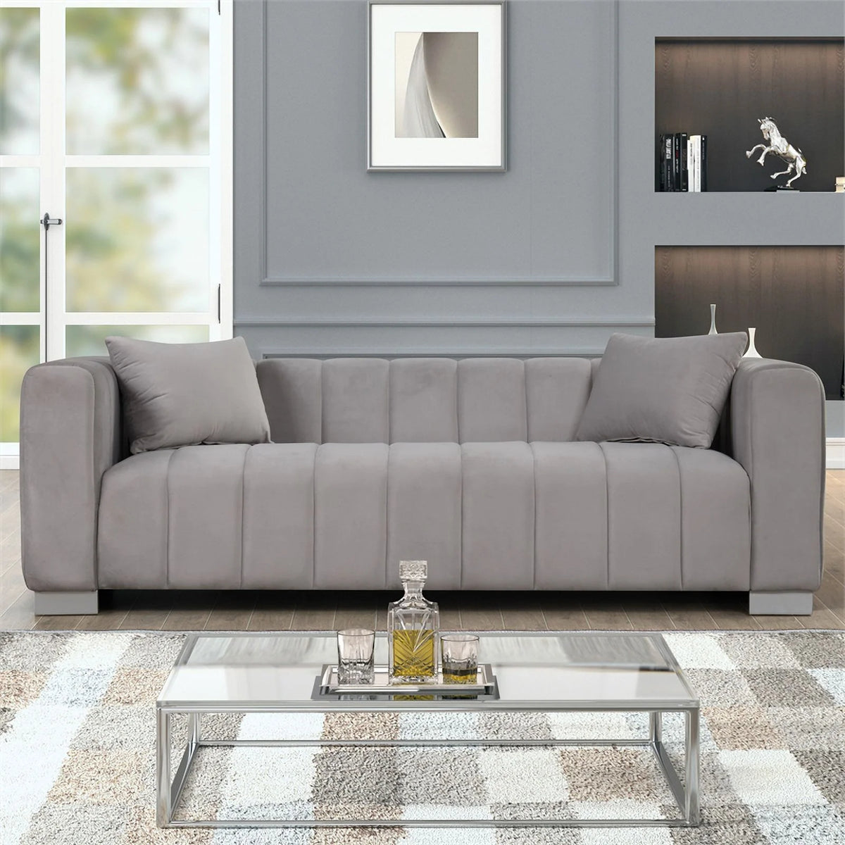 3-PC Velvet Sofa and 2 Armchairs Set Light Gray S12720