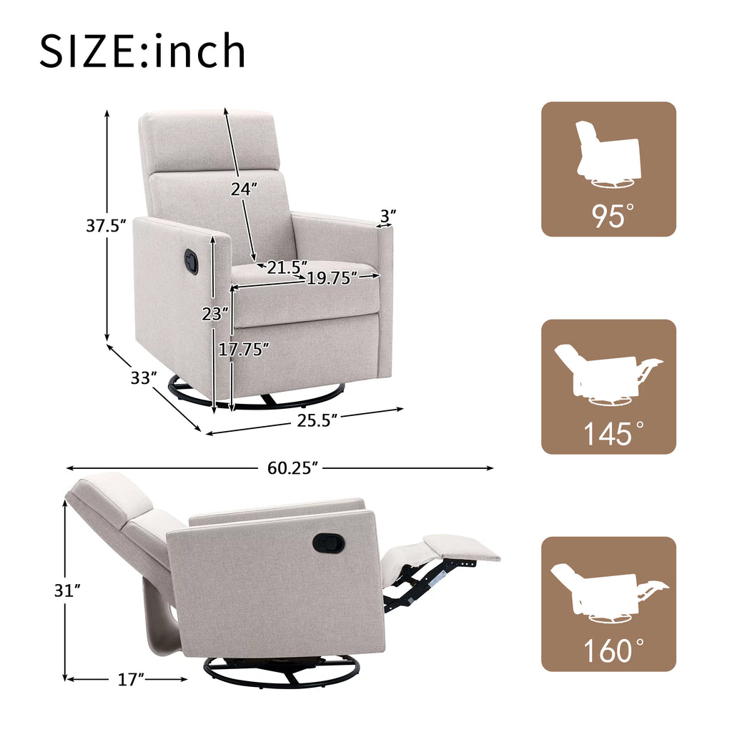 Tan Upholstered Swivel Recliner Chair N519